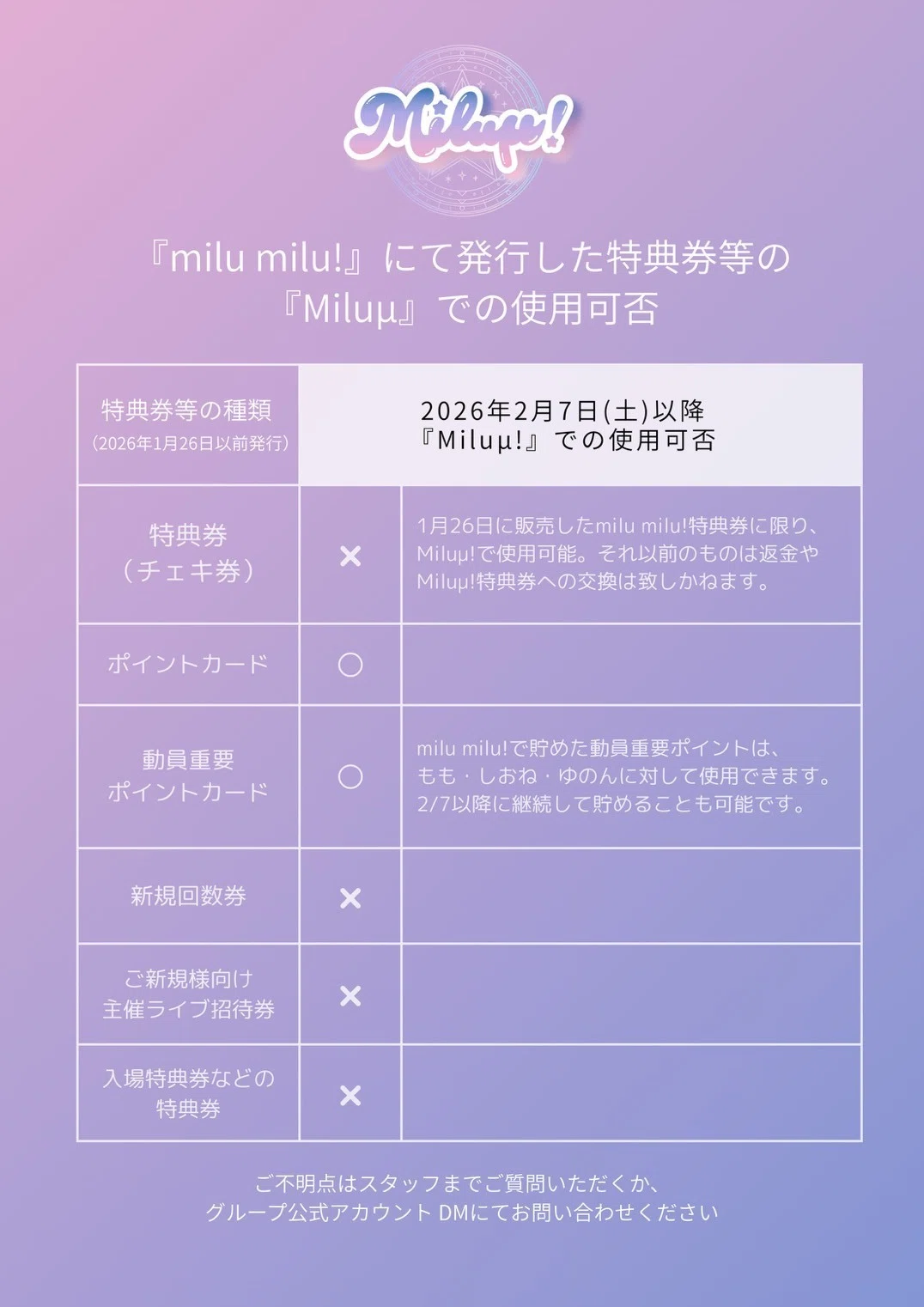 イベント・物販、その他ルールについて｜Miluμ!〔ミルミュー〕