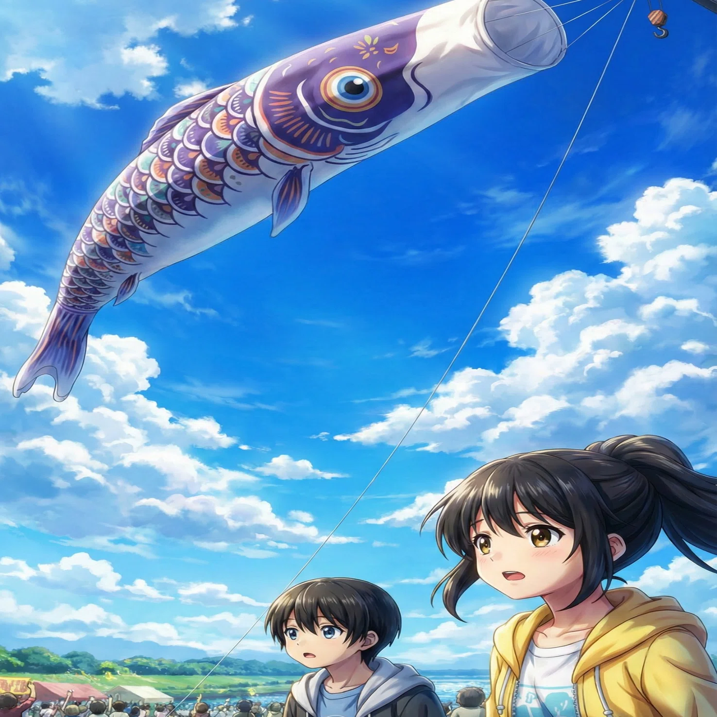 水彩画 ジャンボ鯉のぼり F4 聖地巡礼 #05】 加須こいのぼり。全長100mの巨大構造物を空へ放つ