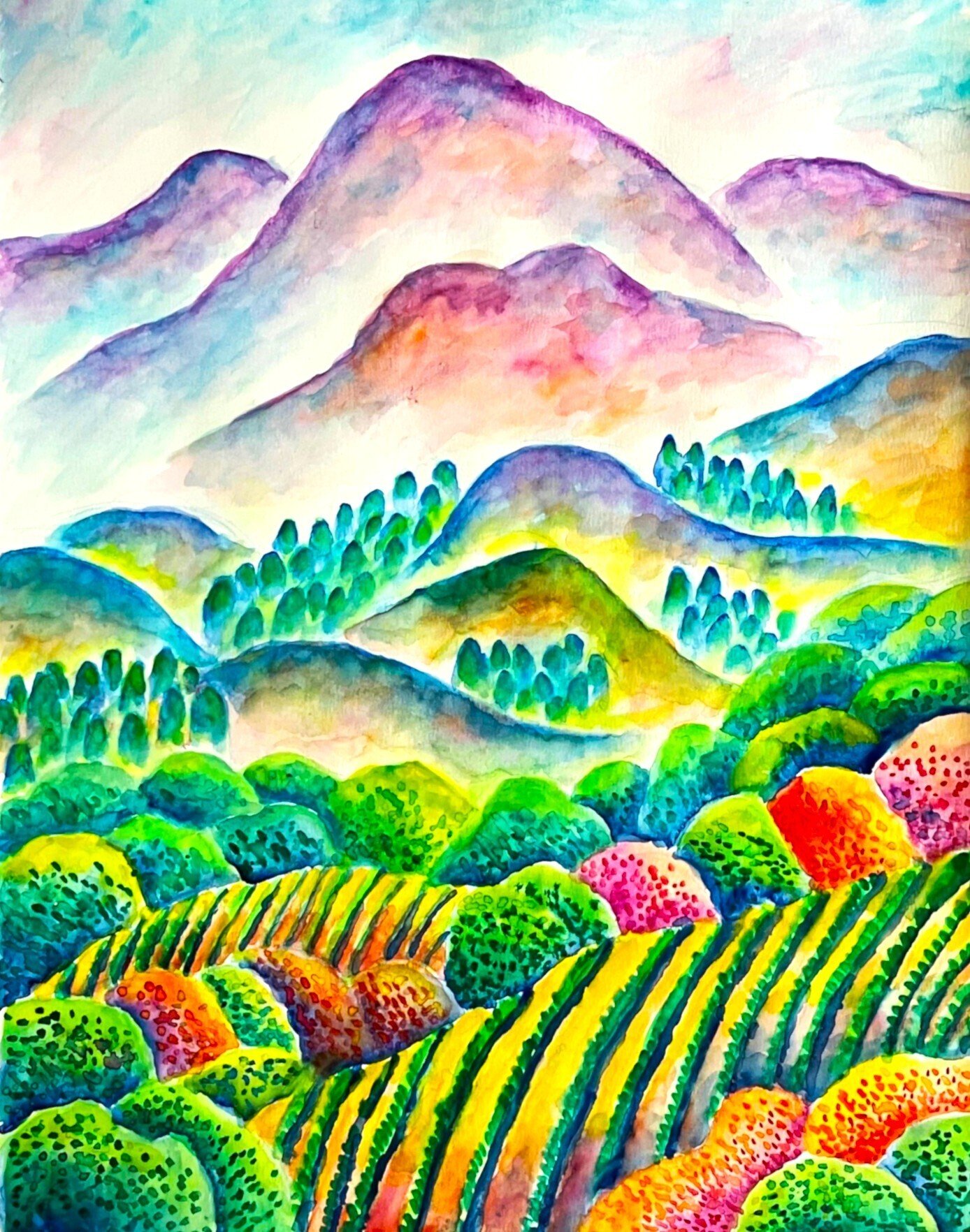 水彩 -21：「山水図-2」あるいは「隠遁主義」｜オサムエバタ