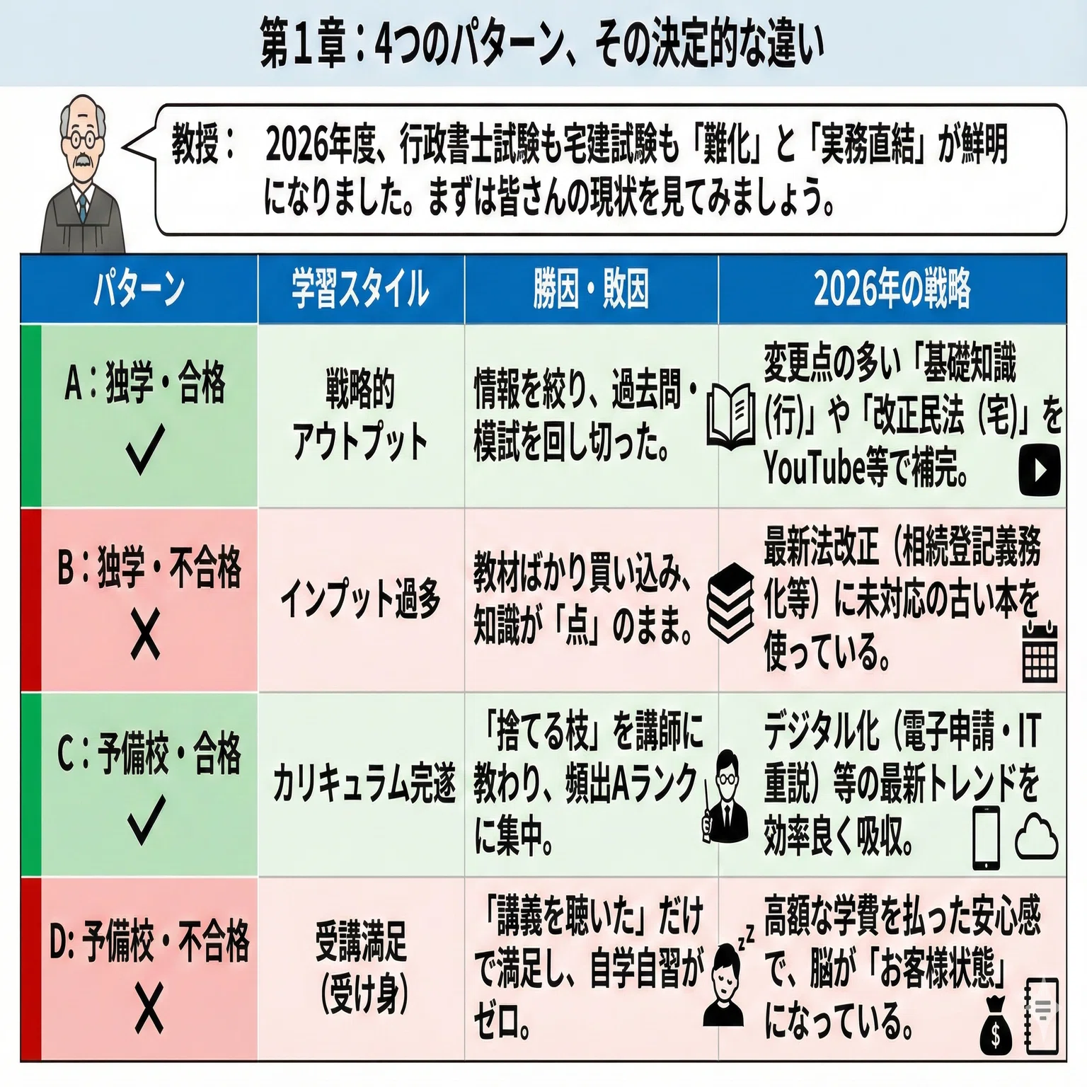 2026年最新版】独学vs予備校：行政書士・宅建試験「明暗を分ける4つの