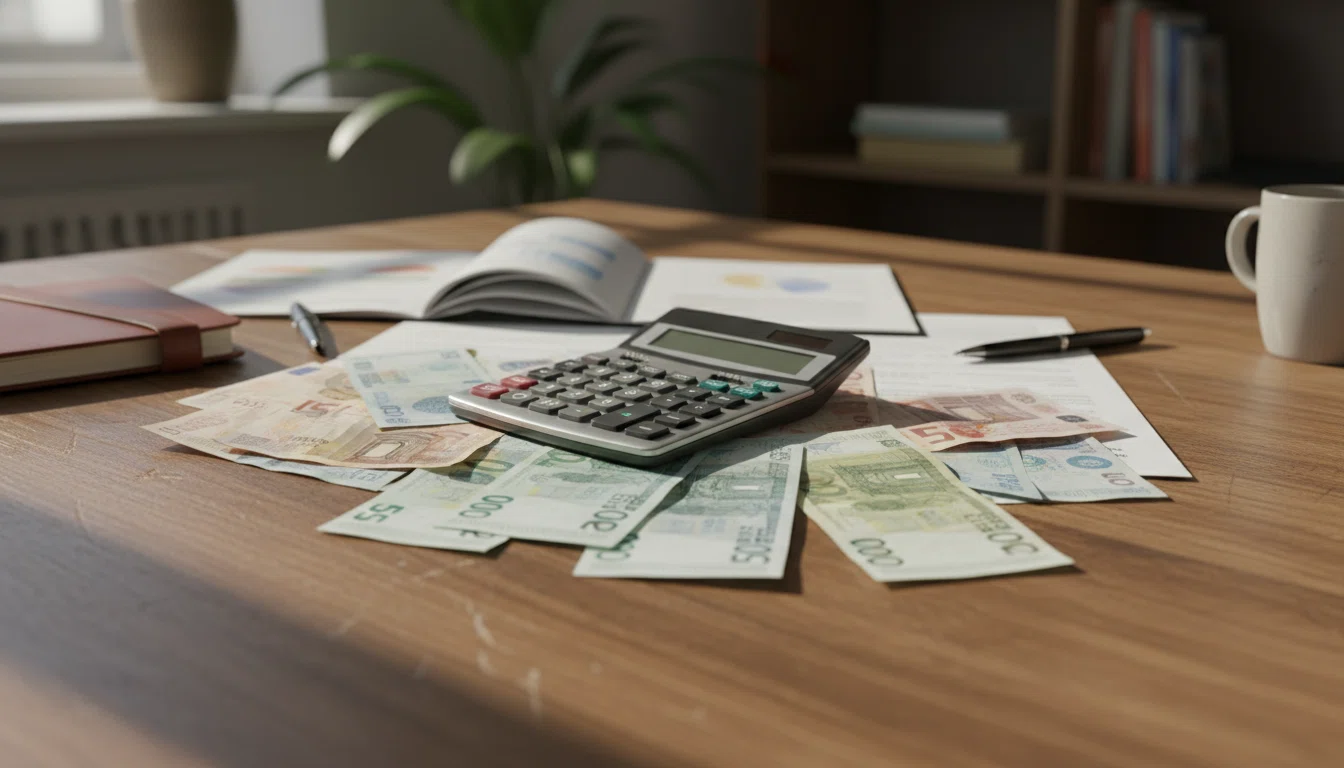金融計算機とお金のイメージ