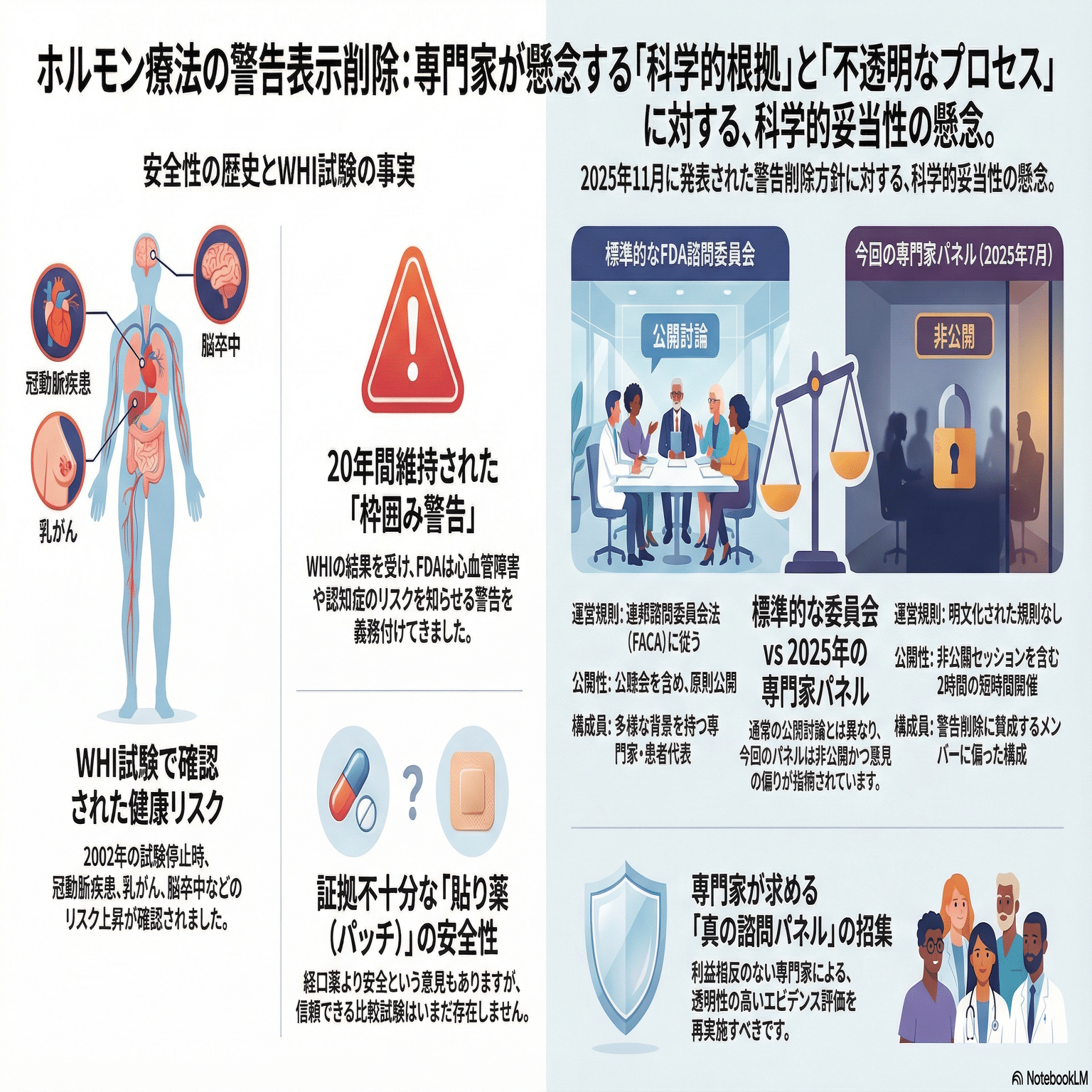 米国FDAの女性ホルモン補充療法の「枠囲み警告」疑義：専門家合意での