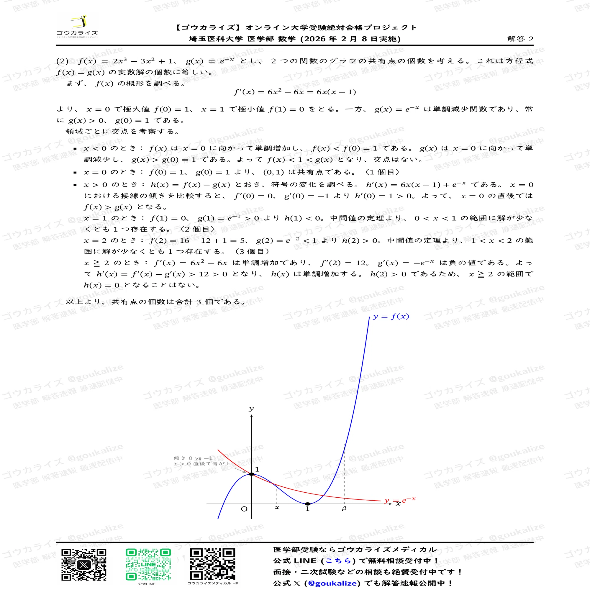 2026年解答速報】埼玉医科大学 医学部(前期) 数学 (2/8実施
