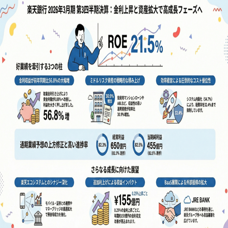 楽天銀行（5838）3Q決算解説】利上げ効果とミドルリスク資産拡大で通期