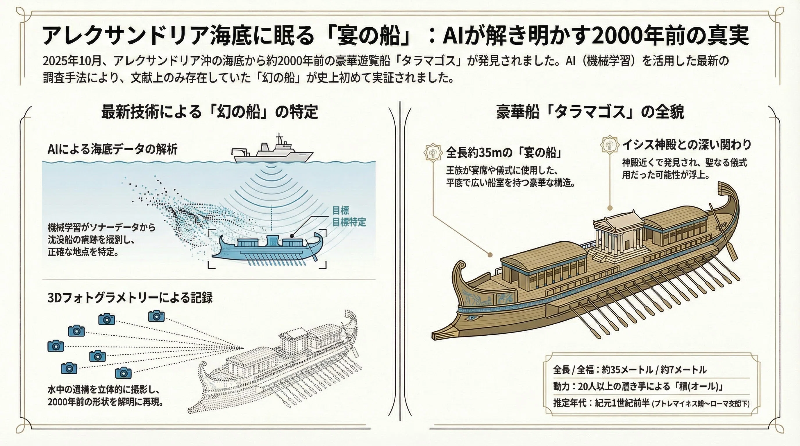 アレクサンドリアの海底から現れた「宴の船」──古代エジプトの遊覧船
