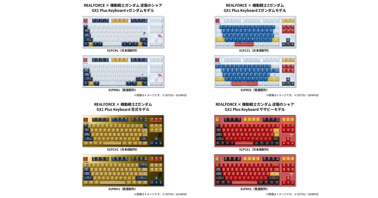 東プレ、REALFORCE × ガンダムシリーズコラボモデル「GX1 Plus