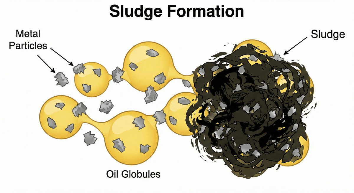 スラッジと油分の結合イメージ