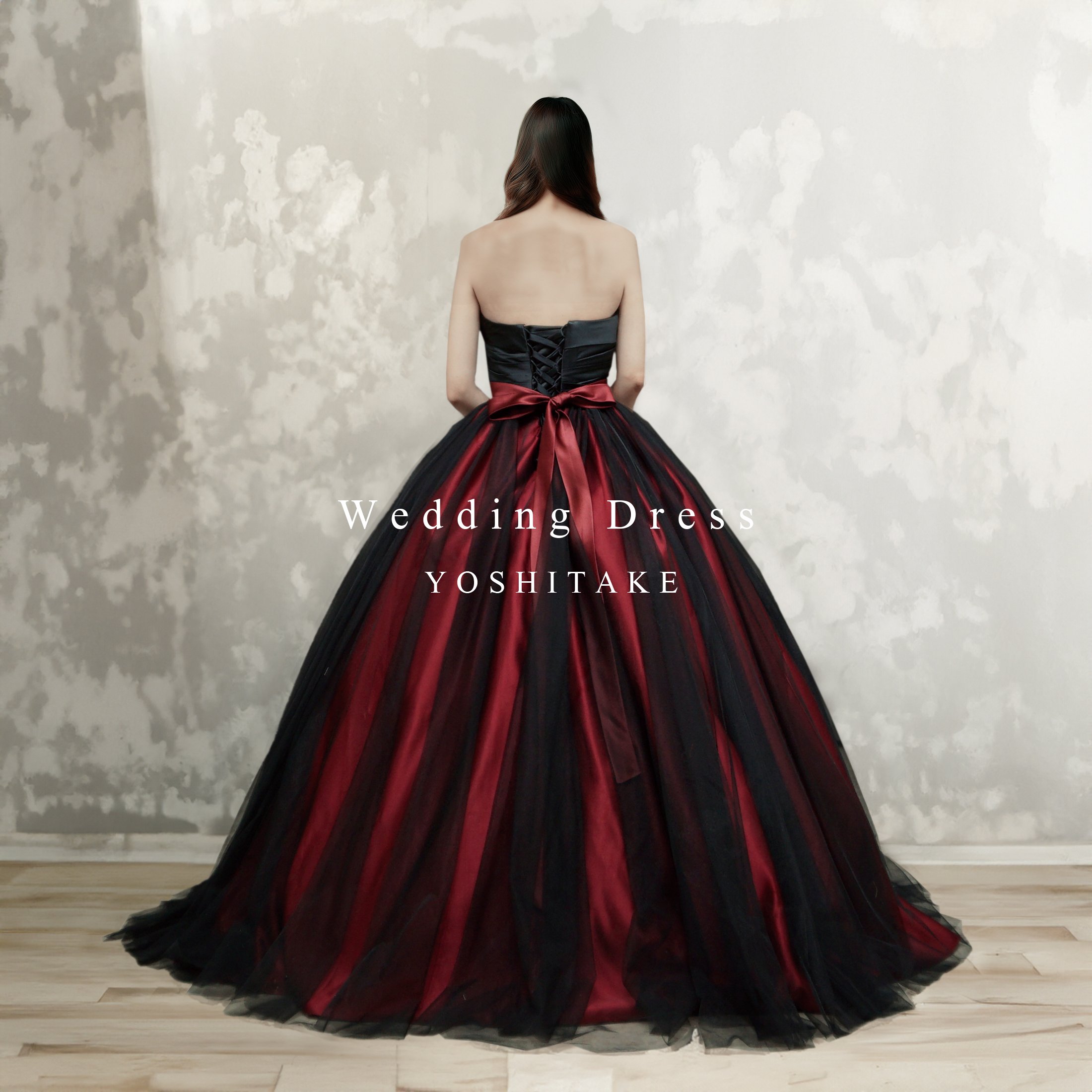 ウエディングドレス.ブラック＆レッド.カラードレス.プリンセスライン
