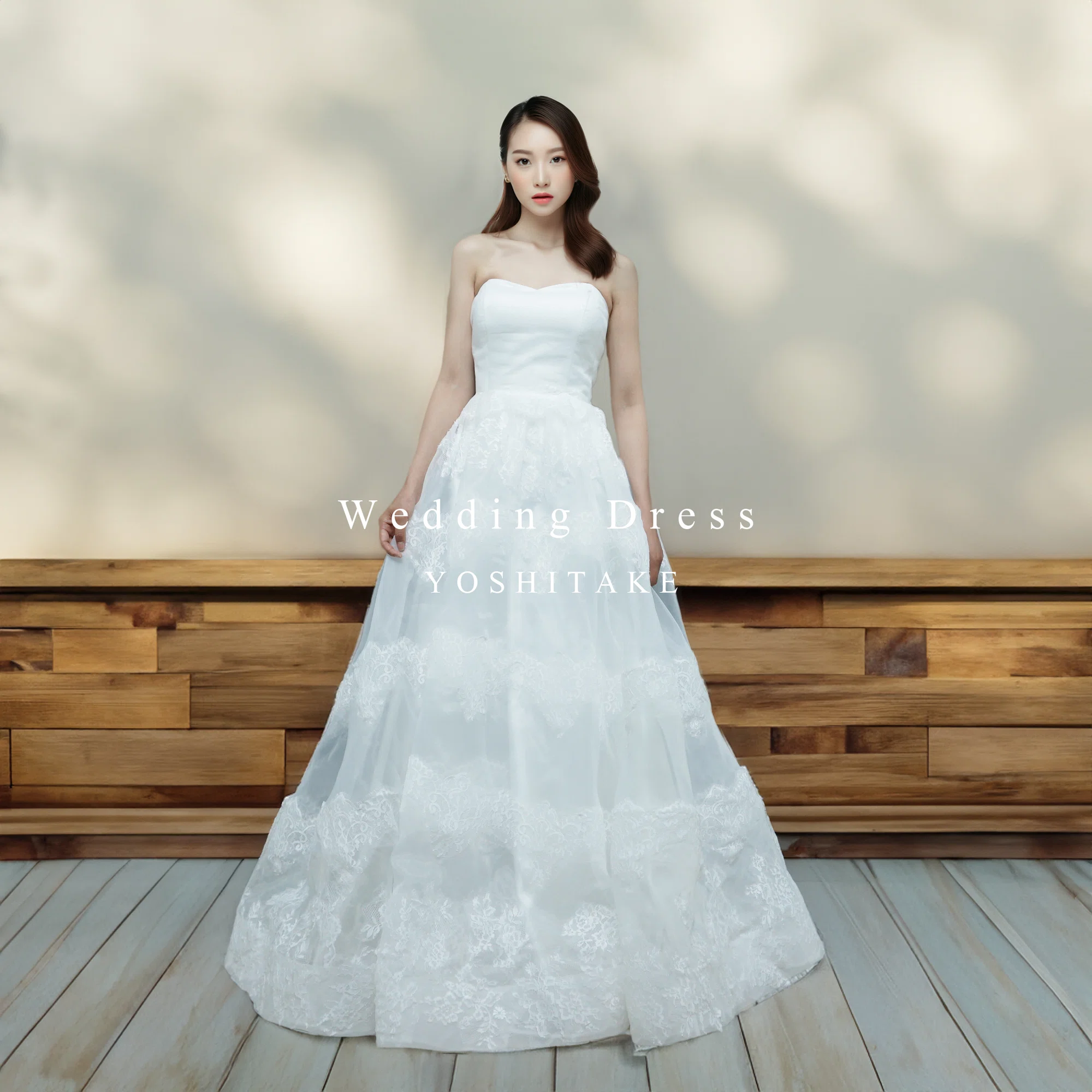 ウエディングドレス.白.レース.Aライン.オーガンジー.結婚式.Y1319