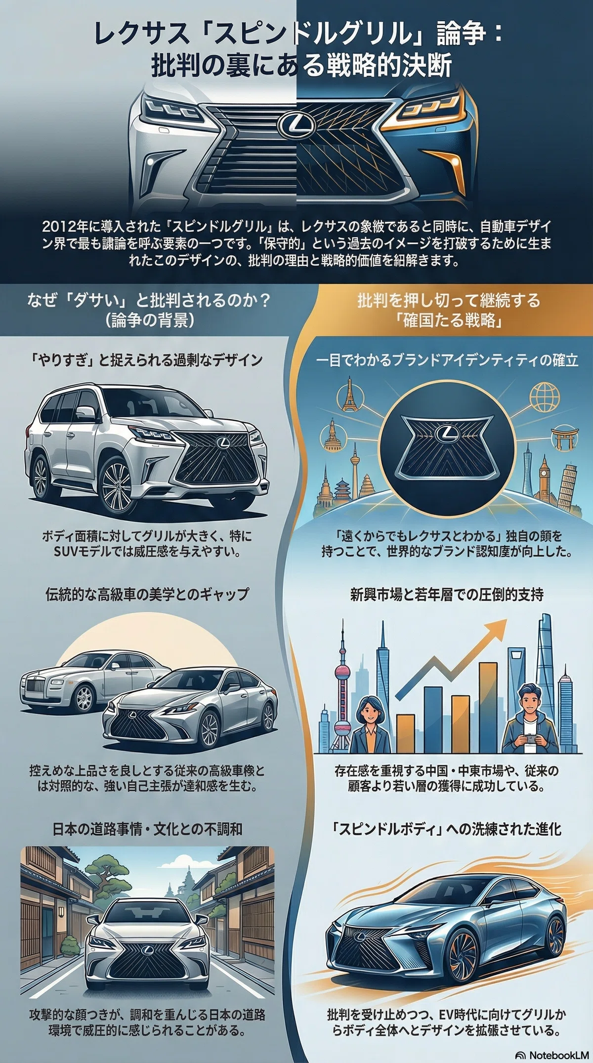 レクサスのスピンドルグリルはなぜ批判される？デザイン哲学の裏側