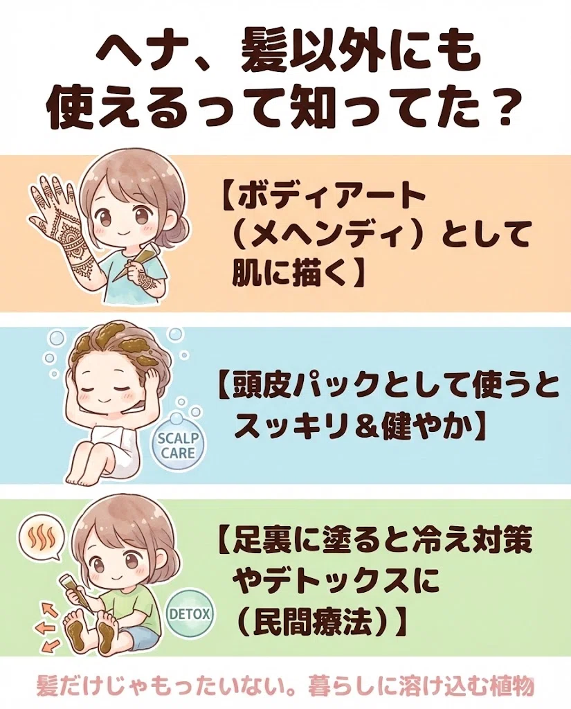  ヘナ 意外な使い方 ヘアカラー以外 活用法 図解