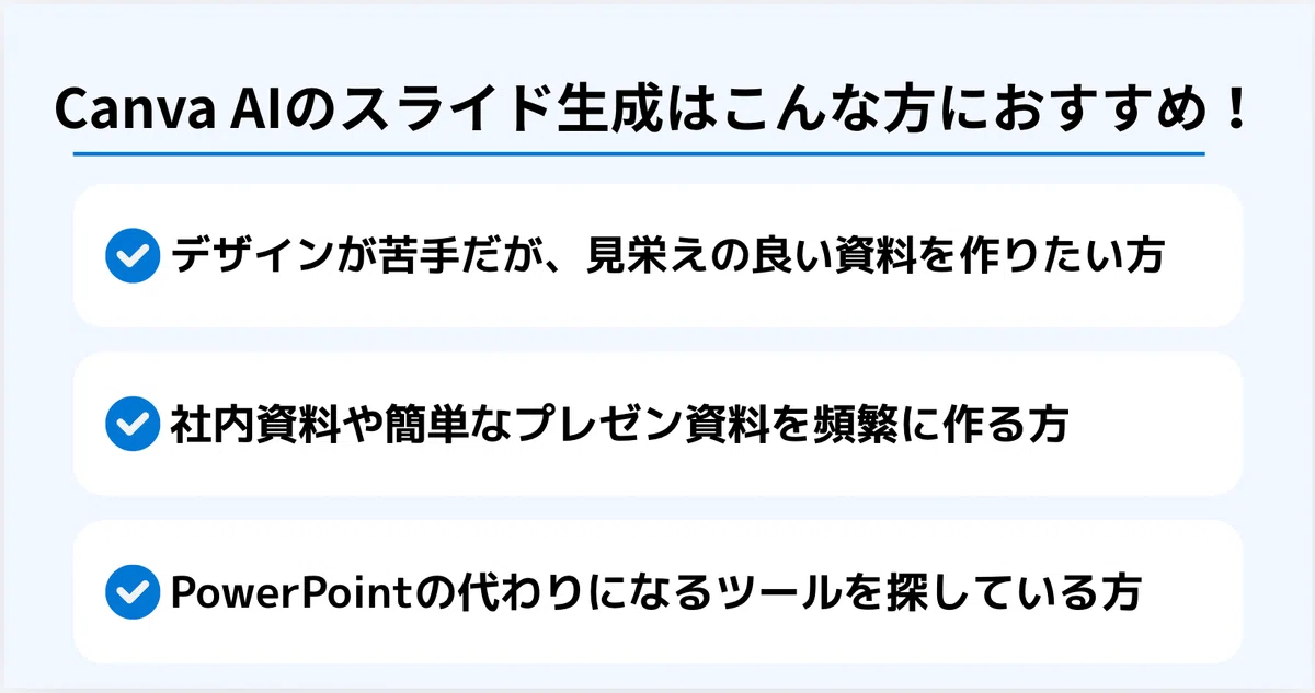 Canva AIのスライド生成がおすすめな方