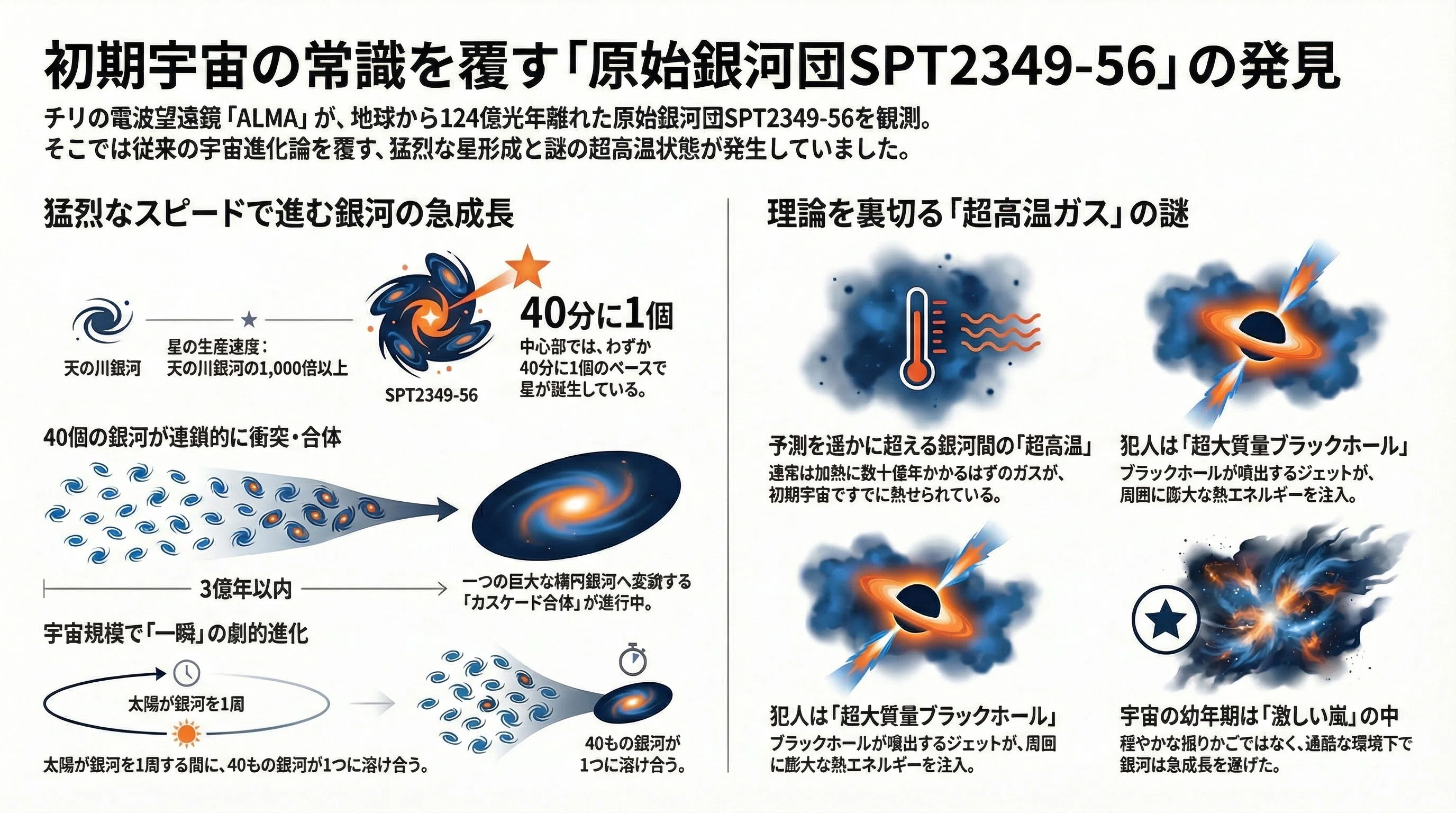 ビッグバンからたった14億年──宇宙の「赤ちゃん時代」に巨大銀河が
