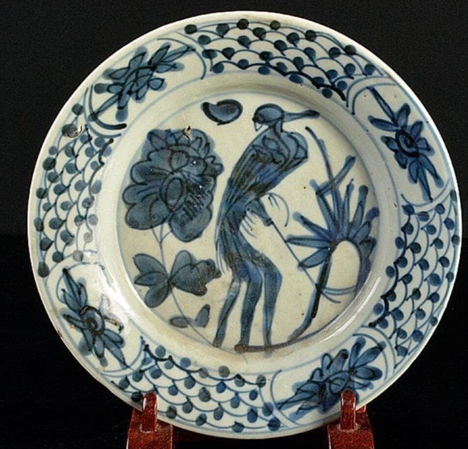 明代青花花鳥紋盤｜トリニティ