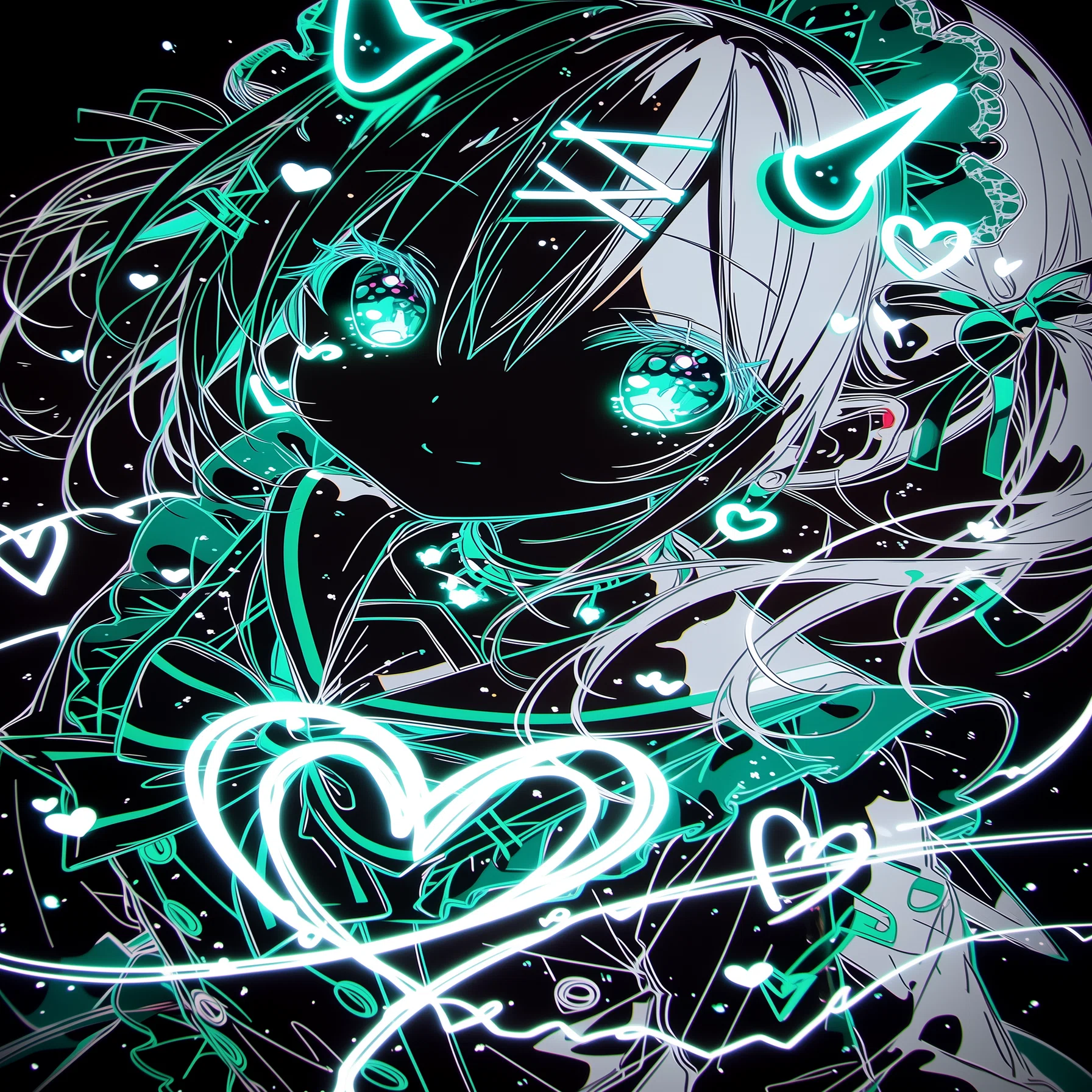 バレンタインAIアートギャラリー｜チョコミントなネオンガール