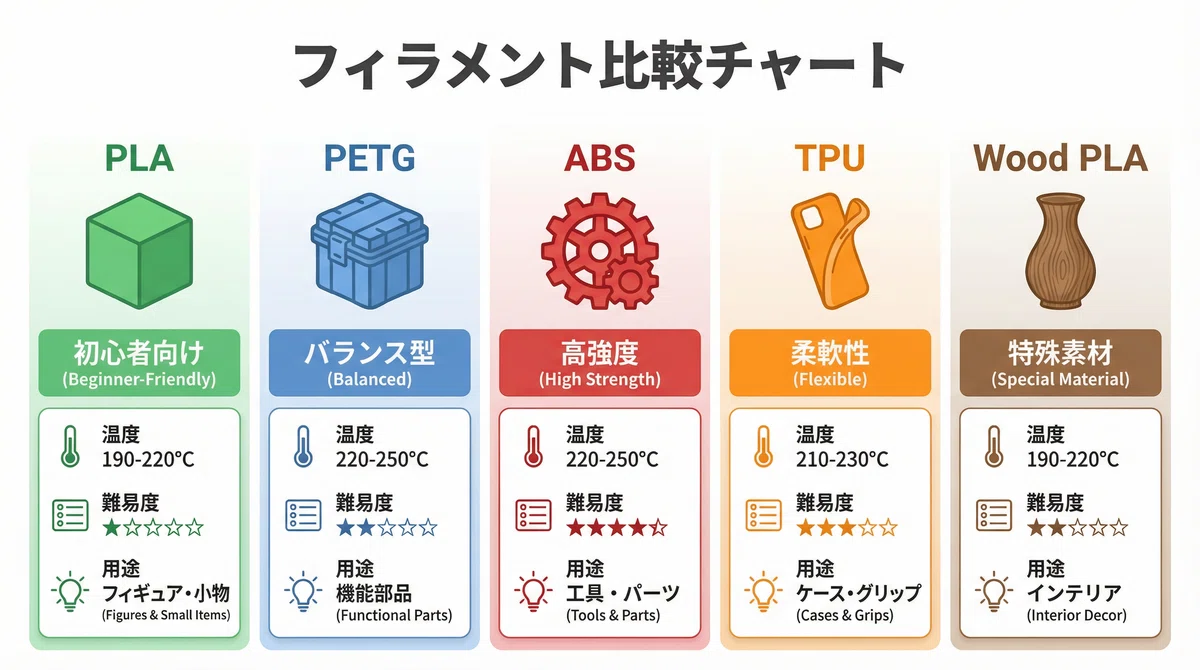 【完全ガイド】3Dプリンター初心者が知るべきフィラメントの種類と選び方｜用途別おすすめ10選｜キクリエ(kicrea) | reno.nc
