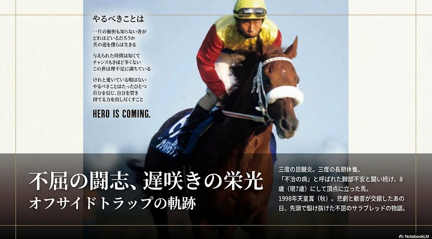 オフサイドトラップ 第118回 天皇賞秋 1着 6番人気 オフサイドトラップ ― 三度の屈腱炎、三度の復活、その先に待っていた
