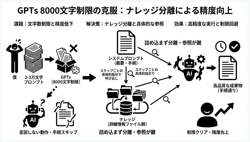 GPTsの8000文字制限を克服。ナレッジ分離でプロンプト精度を上げる方法