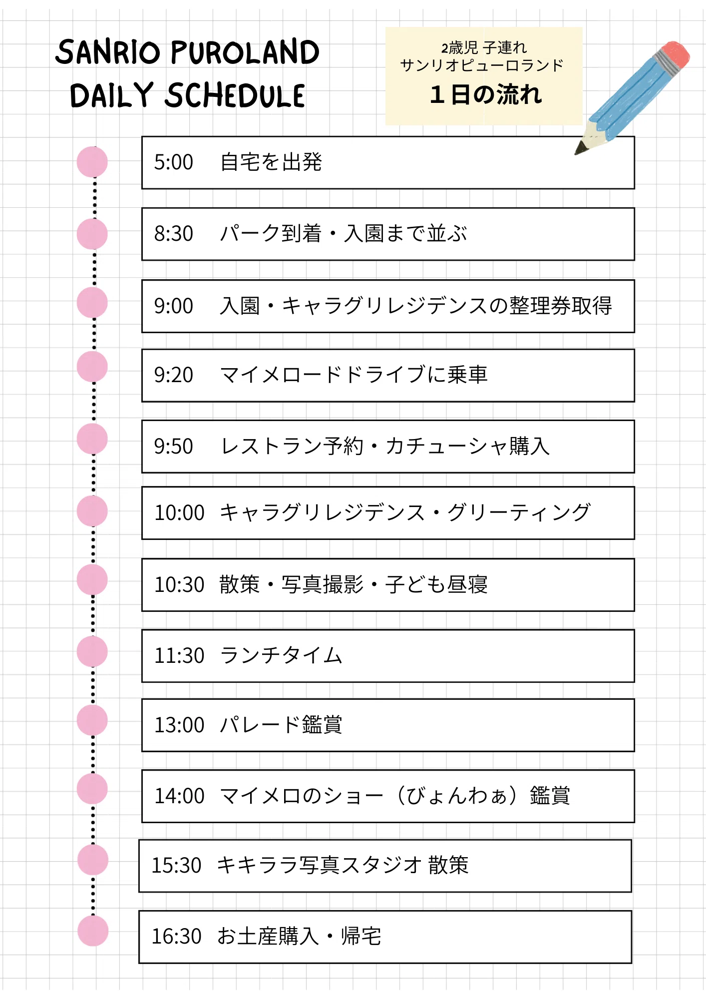 2歳児子連れサンリオピューロランドの1日のスケジュール｜セナママ 