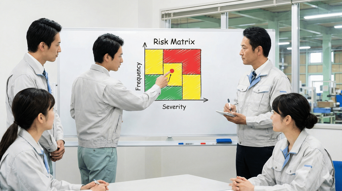 リスクマトリクス表と対策会議の様子