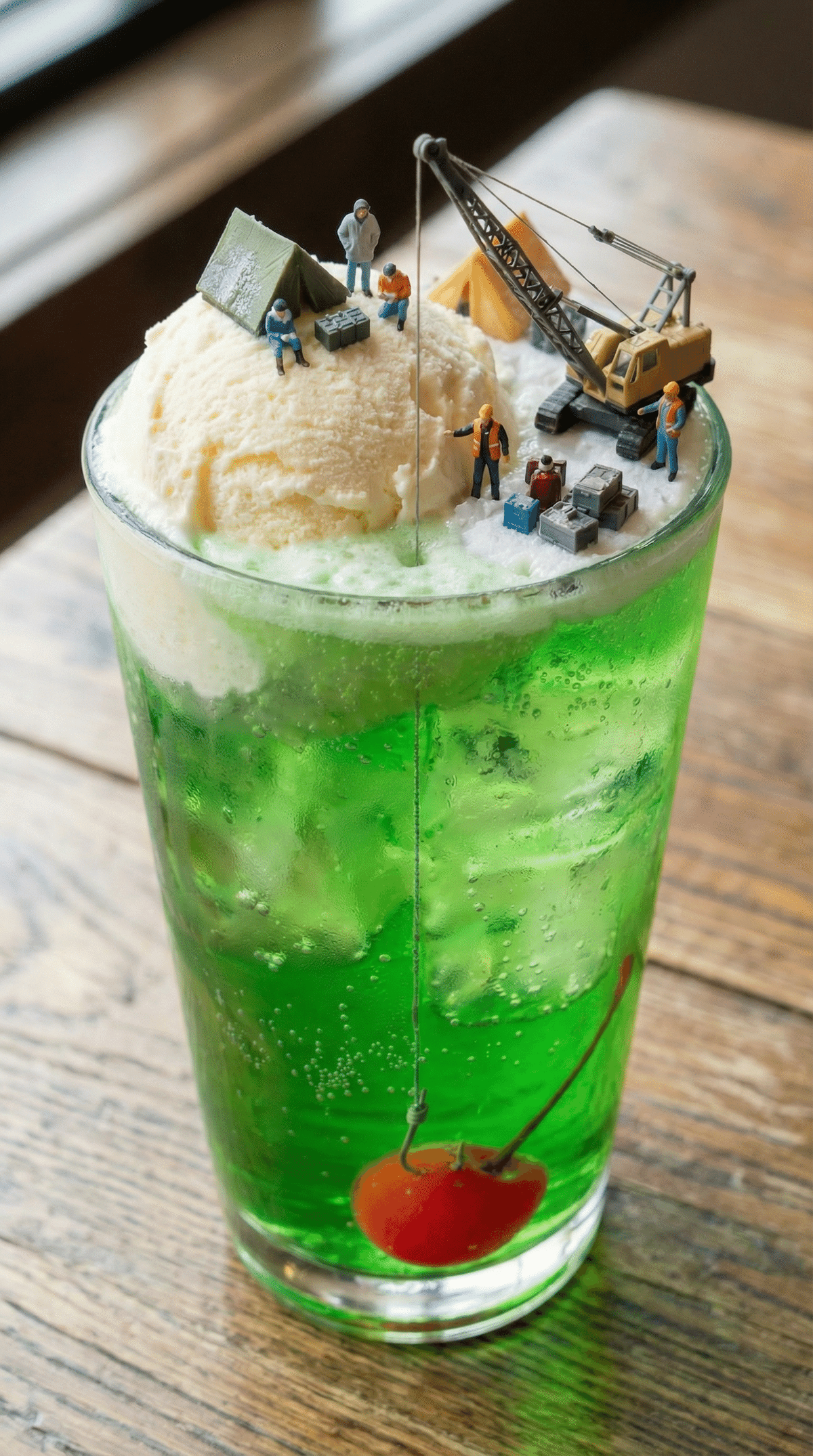 野生のチェリーをクレーンで吊り上げる。｜偽ジオラマ作家 / AI