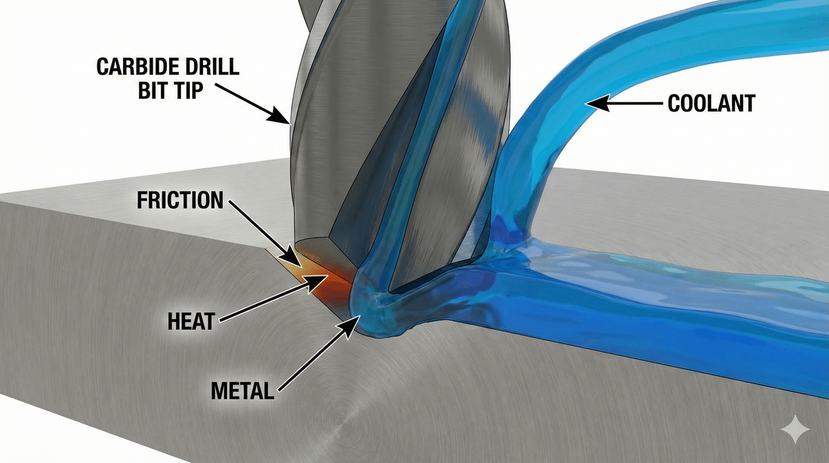 切削点での摩擦と熱の発生メカニズム図解