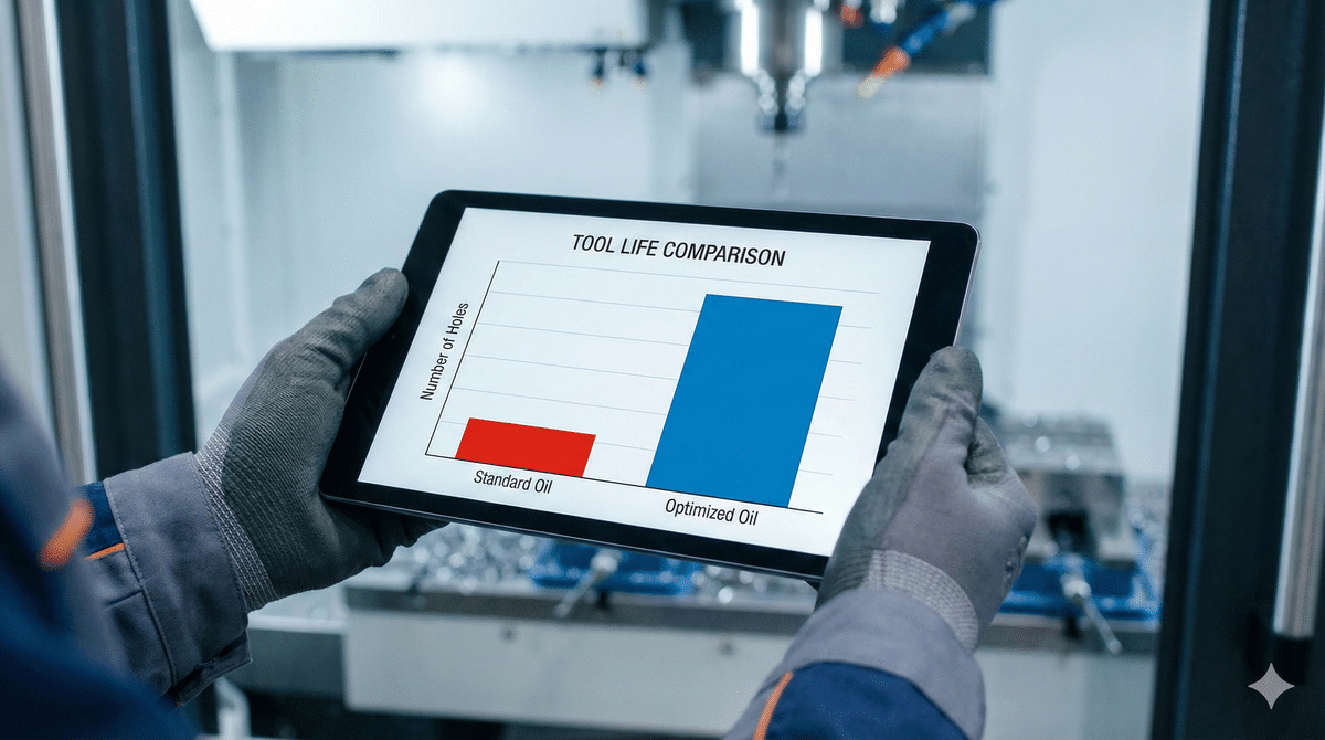 工具寿命延長のグラフと、コスト削減額のシミュレーション