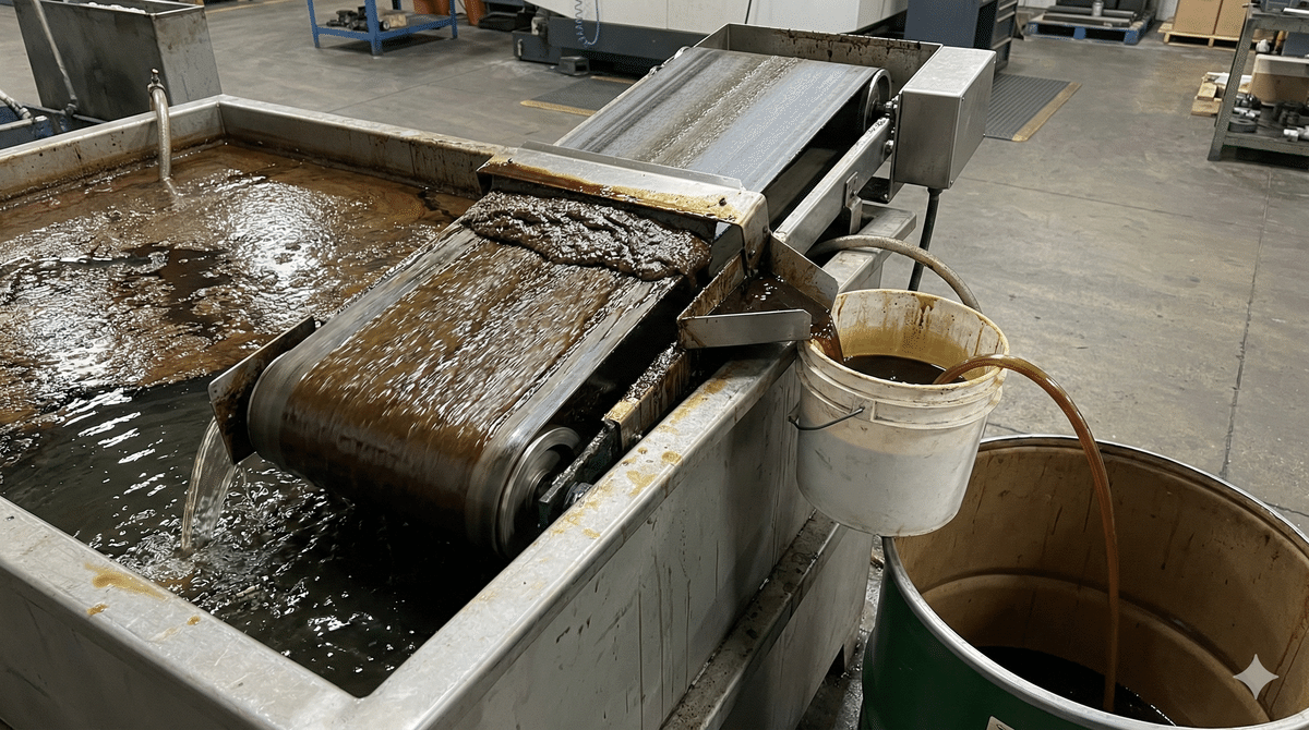 ビフォーアフター写真。汚れたタンクと、澄んだ液面のタンク]