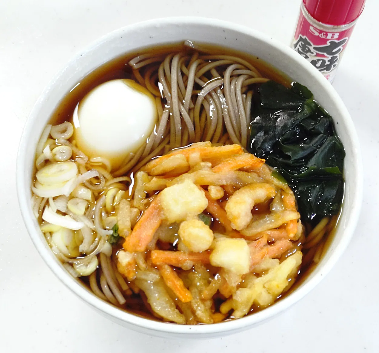 かき揚げ天ぷらそば（ゆで卵入り）【我が干しそば道 精進の177杯目