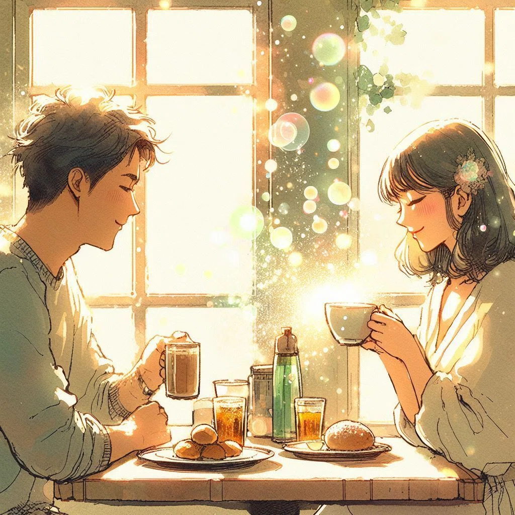 朝食をする男女