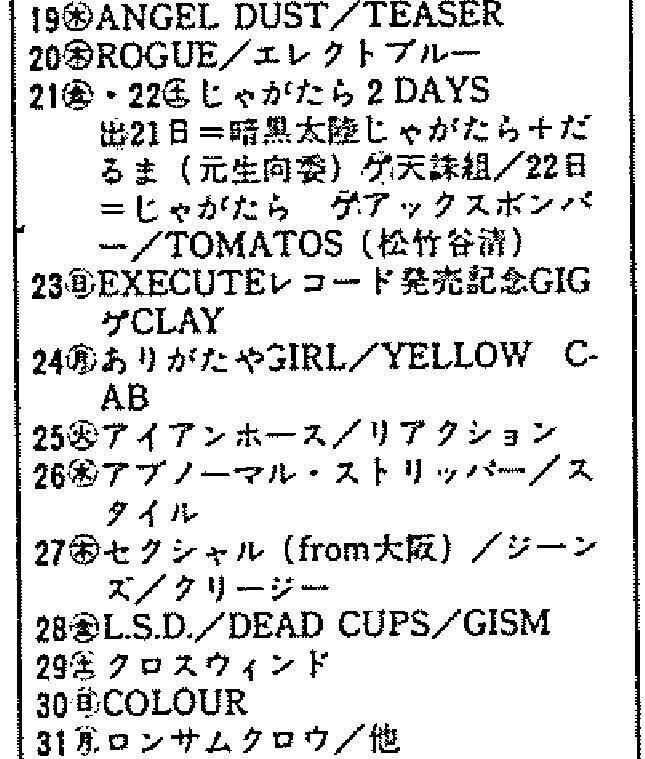 あぶらだこ 1983.10.23 渋谷屋根裏「TERRORISTIC GIGS」（記録なし