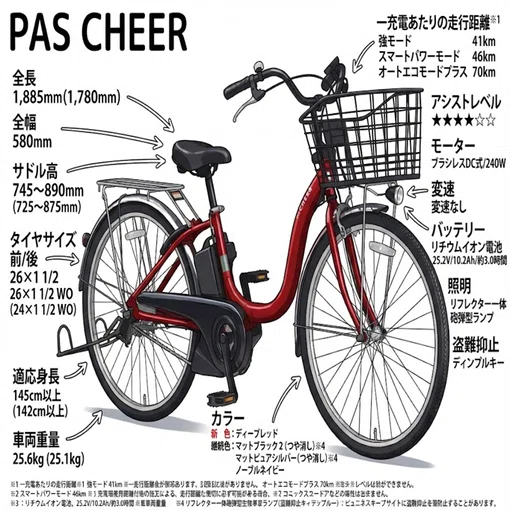 ヤマハ PAS Cheer PA26CH [ダークメタリックレッド2] + 専用充電器投稿 