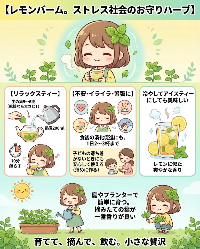  レモンバーム 効果 効能 ストレス 不安 リラックス ハーブティー 使い方