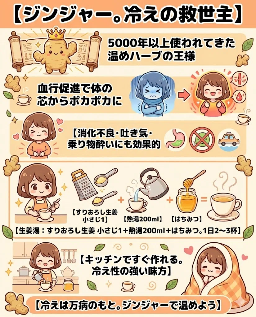 ジンジャー 生姜 効果 効能 冷え性 消化 免疫力 飲み方 使い方