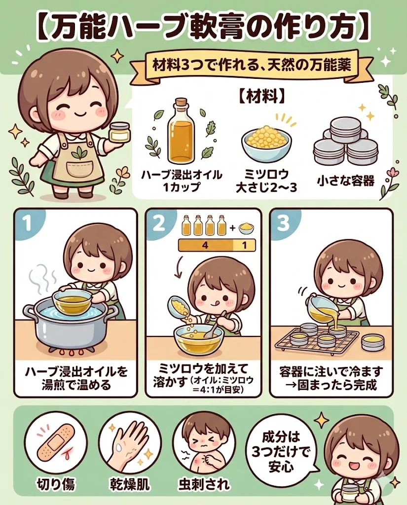  ハーブ軟膏 作り方 万能 傷 肌荒れ カレンデュラ レシピ 簡単