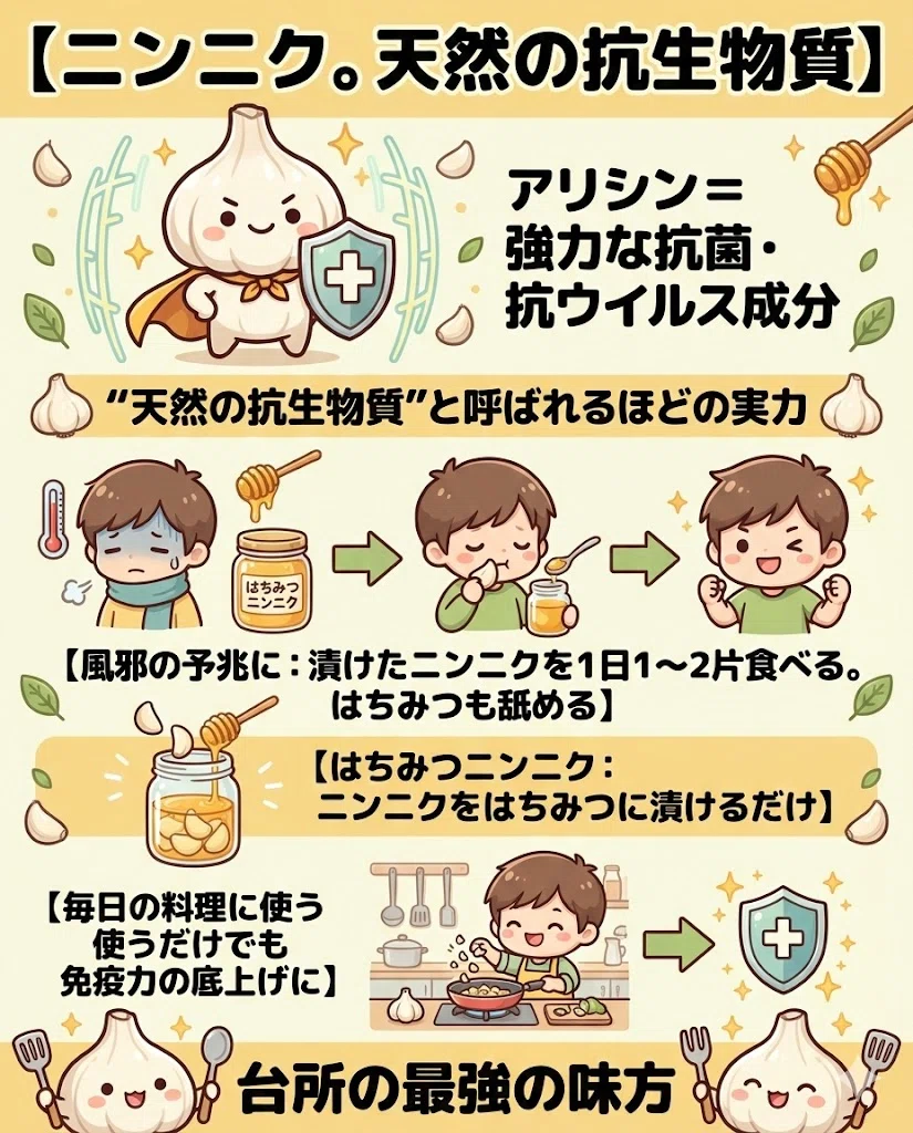  ニンニク 薬効 効能 天然抗生物質 免疫力 風邪 血圧 食べ方