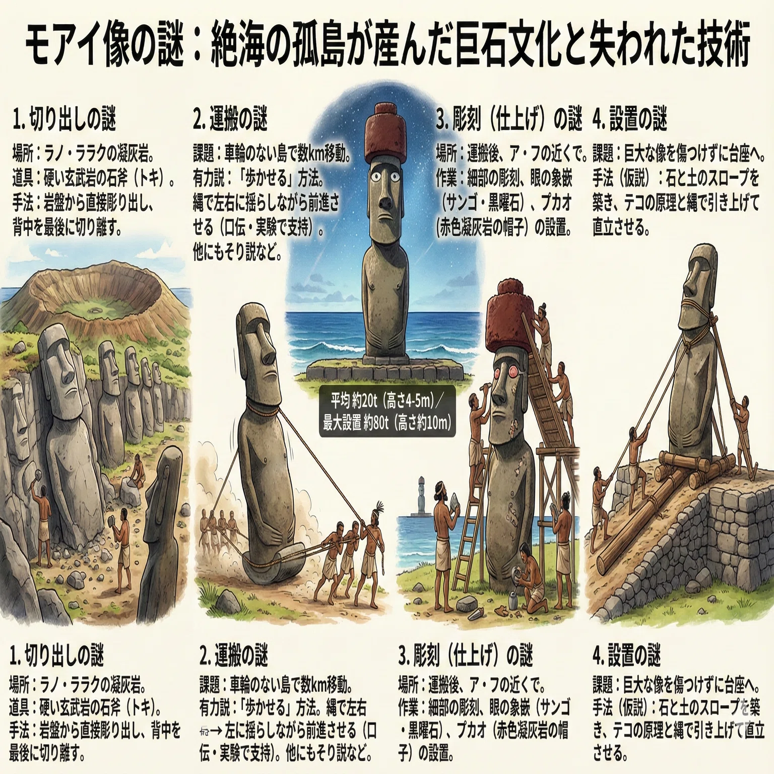 雑談：昔の巨大な石の切り出し、運搬、設置の謎（1,000tとか 