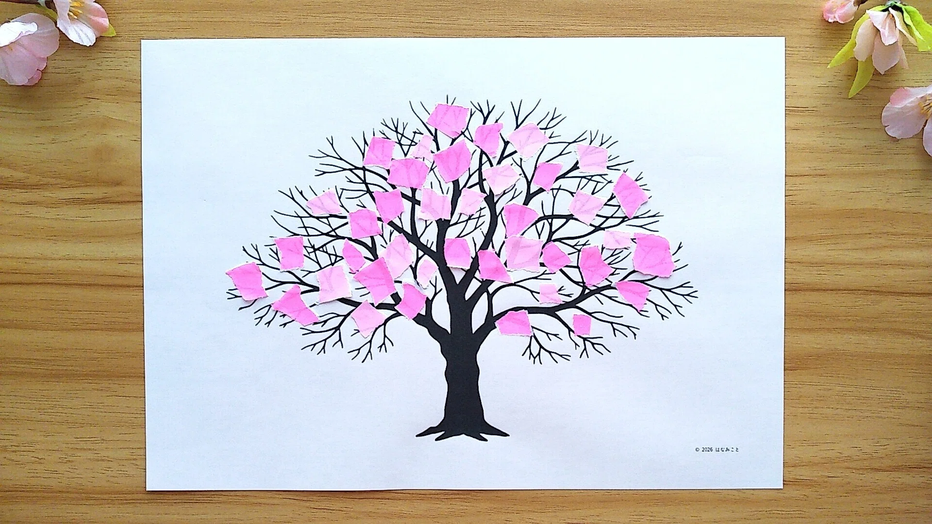 下絵・見本】桜の木☆ちぎり絵・壁面飾り｜はなみこと