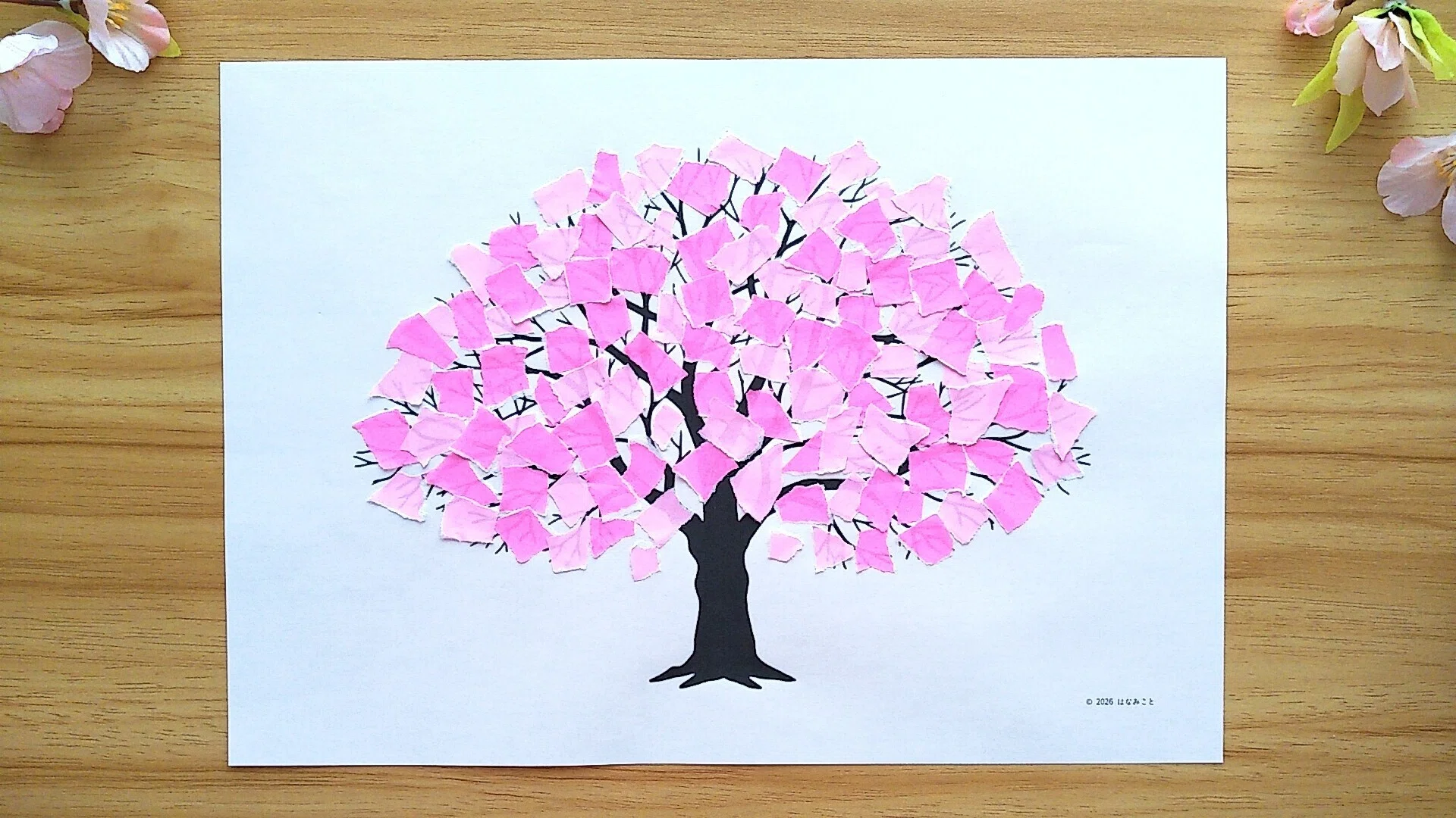 下絵・見本】桜の木☆ちぎり絵・壁面飾り｜はなみこと