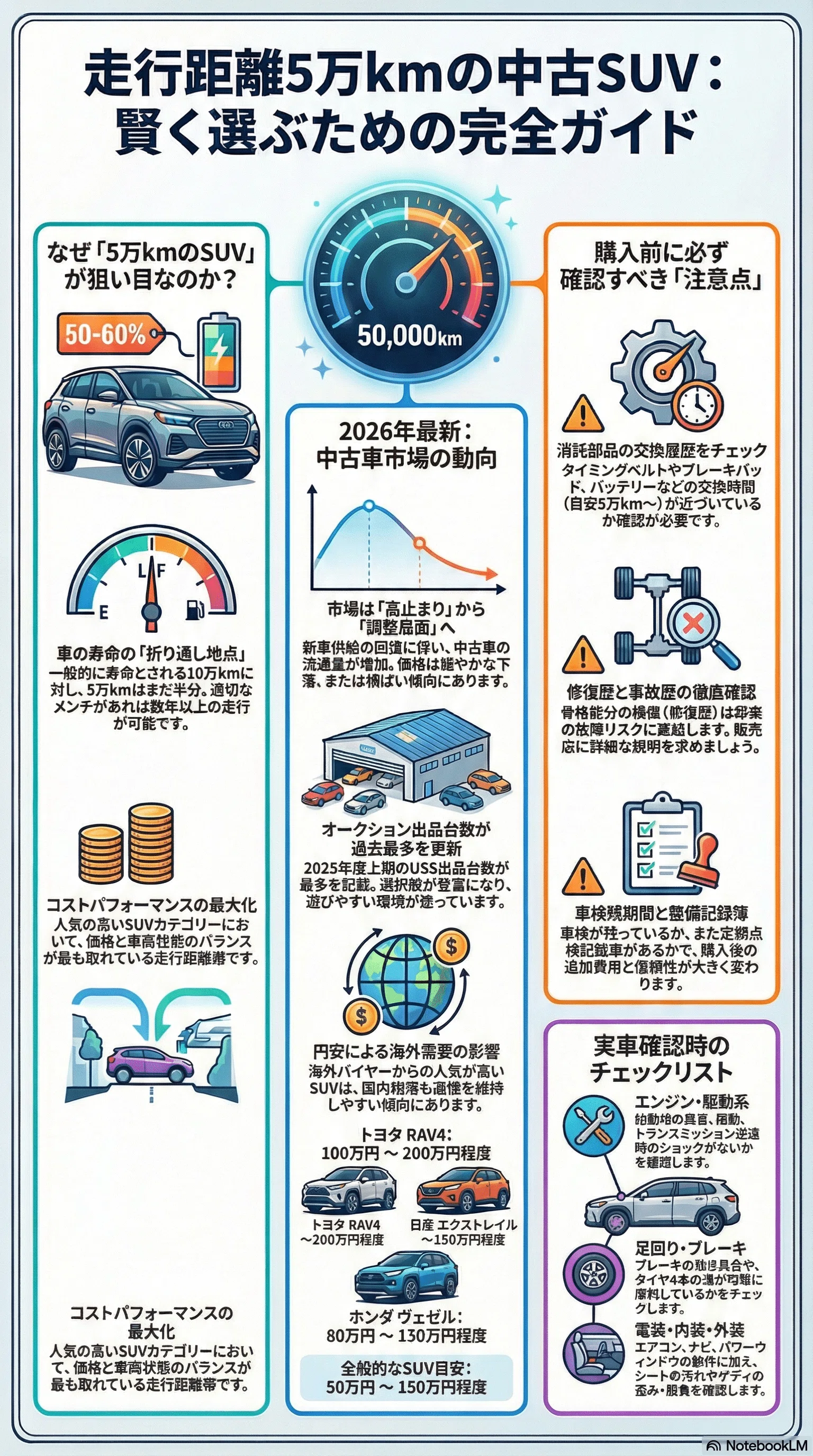 走行距離5万kmのSUV中古価格相場|適正価格の見極め方と購入ポイント 