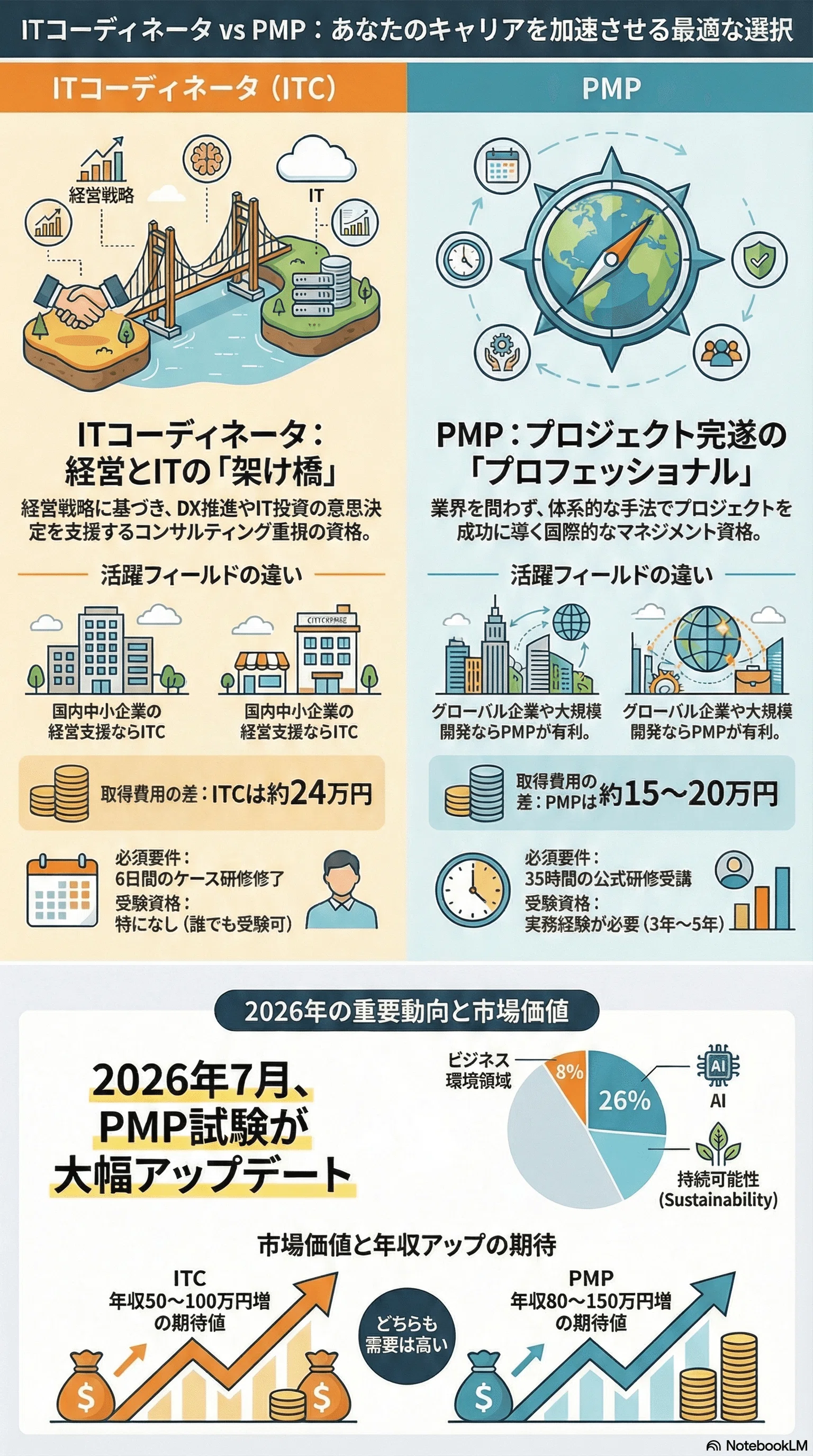 徹底比較】ITコーディネータとPMPはどちらが優秀？選び方のポイント7選