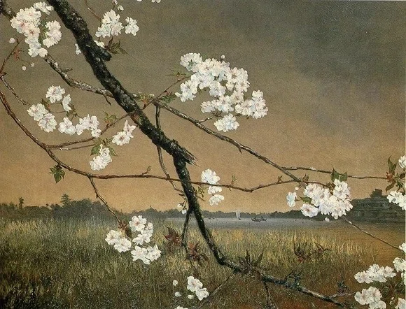 高橋由一、【墨堤桜花】、希少画集画より、状態良好、新品高級額装付 鮭の脂身よりも、重たく輝く桜について：高橋由一『墨水桜花輝耀の景