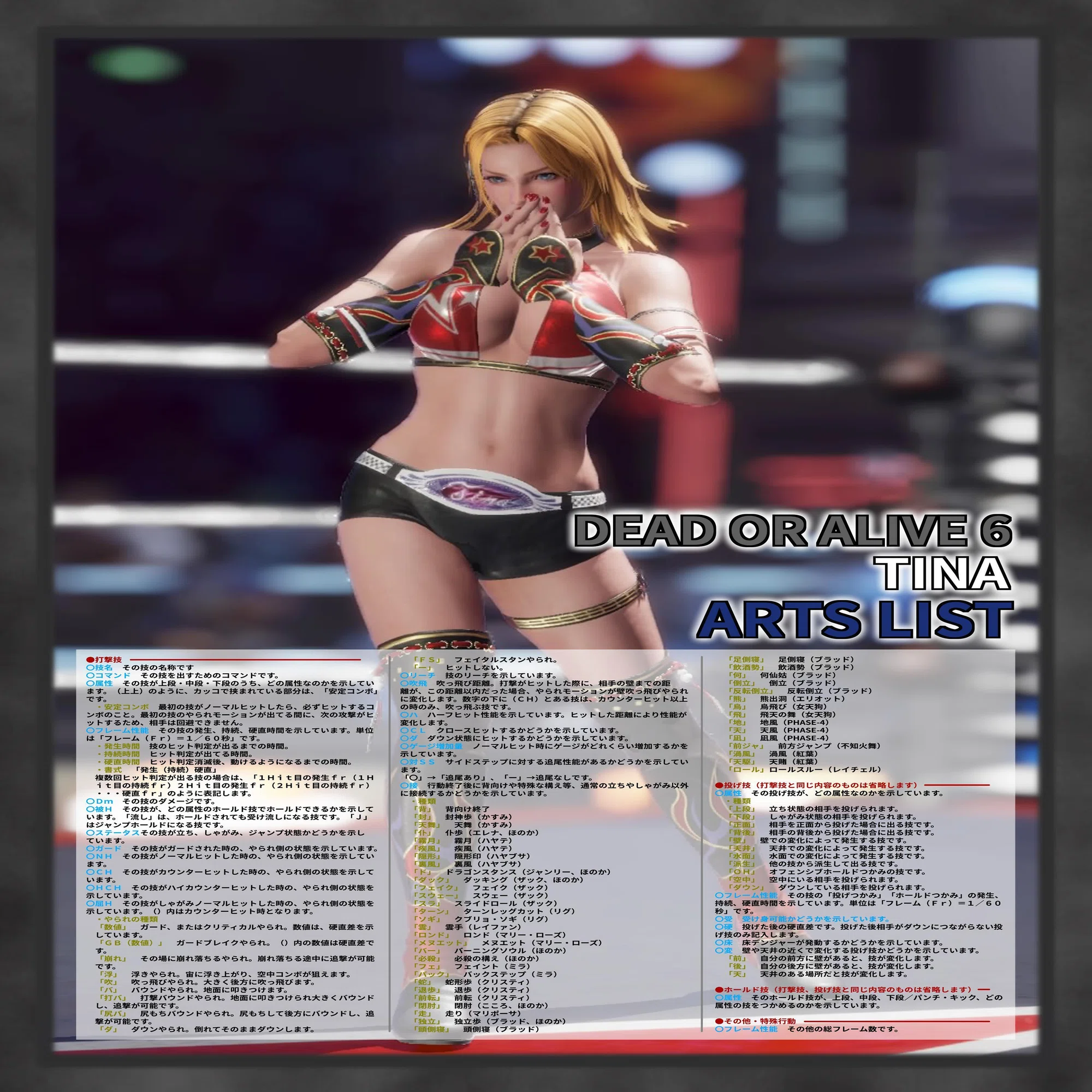 DOA6 ティナ 技モーション表｜douten
