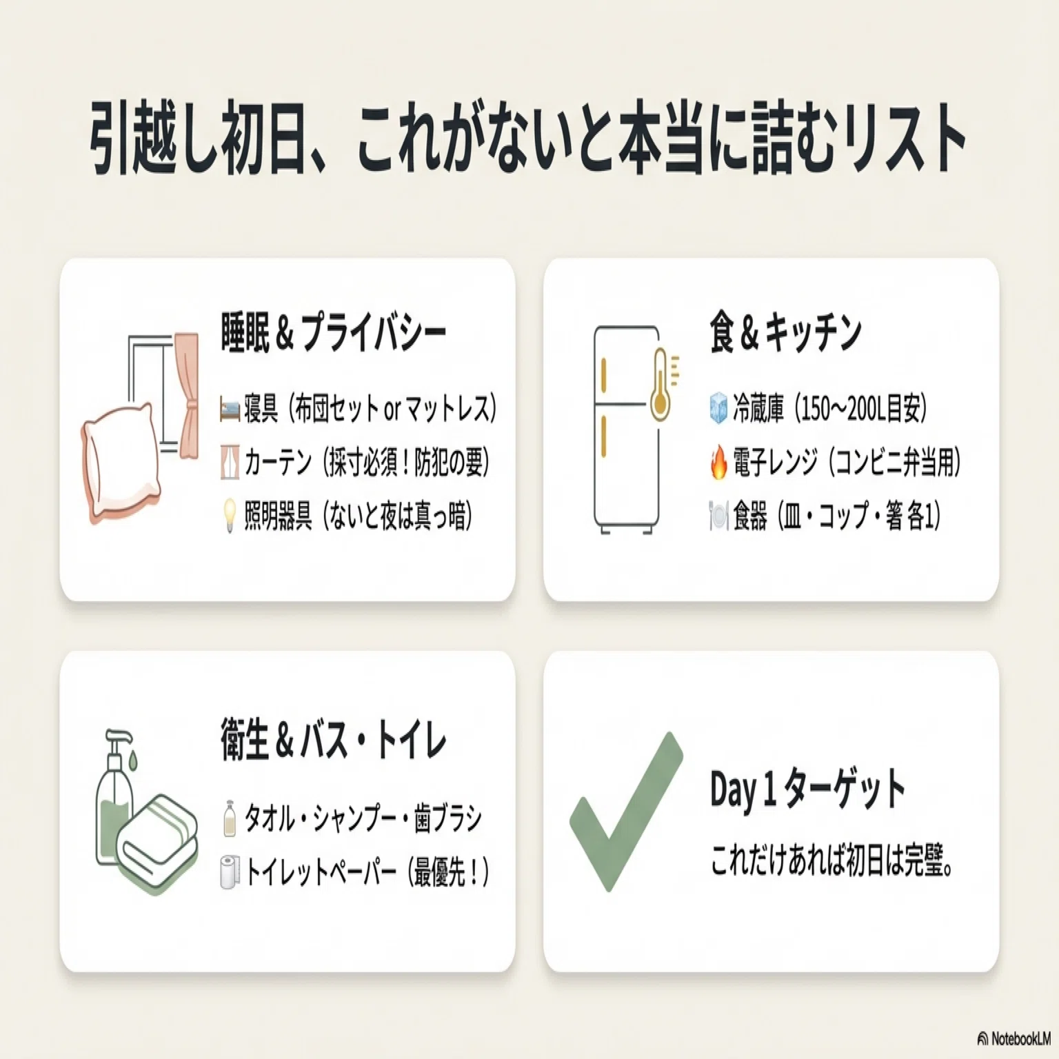 初日に要るのは実は10数点だけ！一人暮らし準備の買い物リスト 