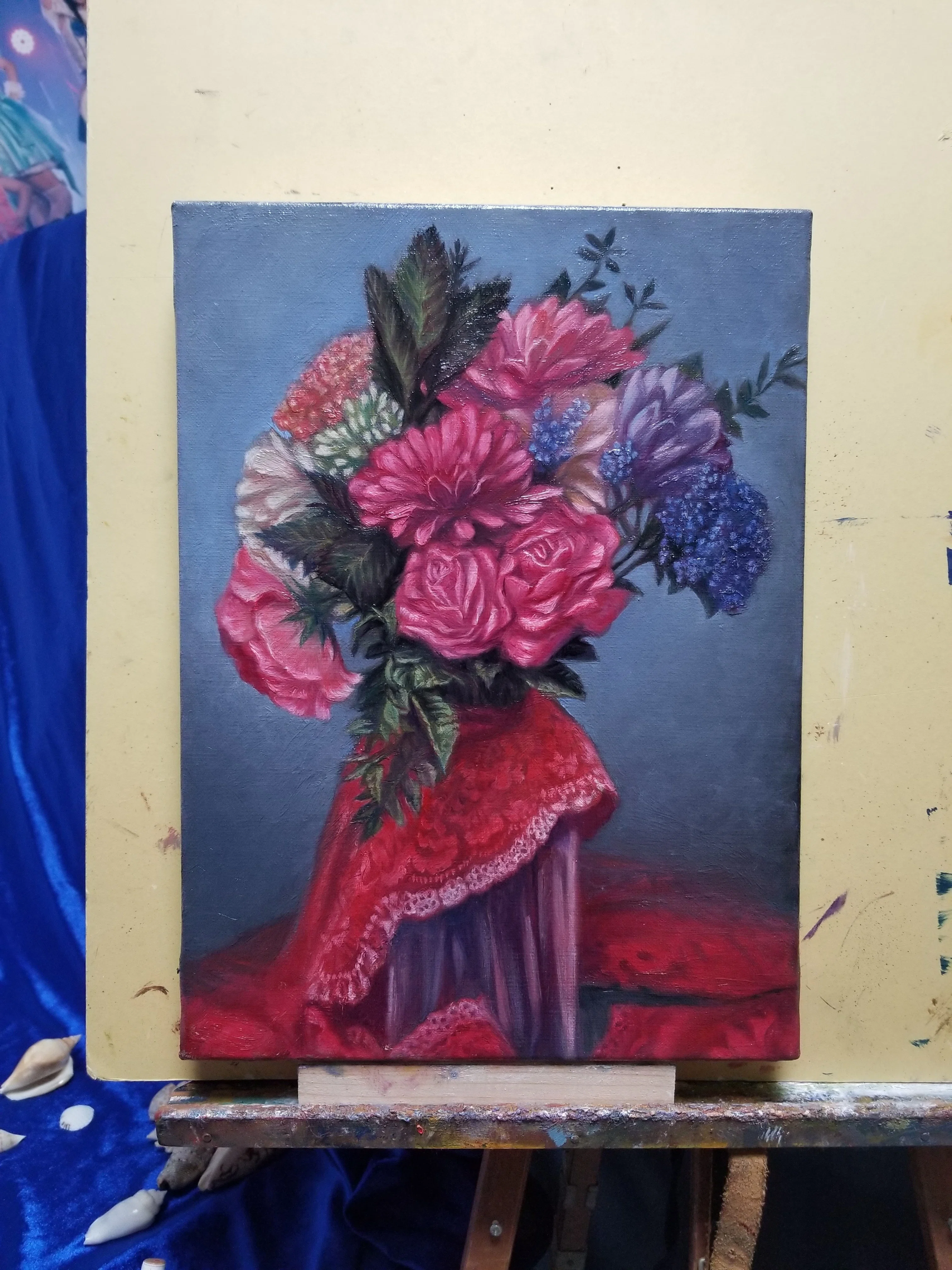 油絵制作記録 8|花の絵：完成後に筆跡を整えるやり方｜たかしろゆの