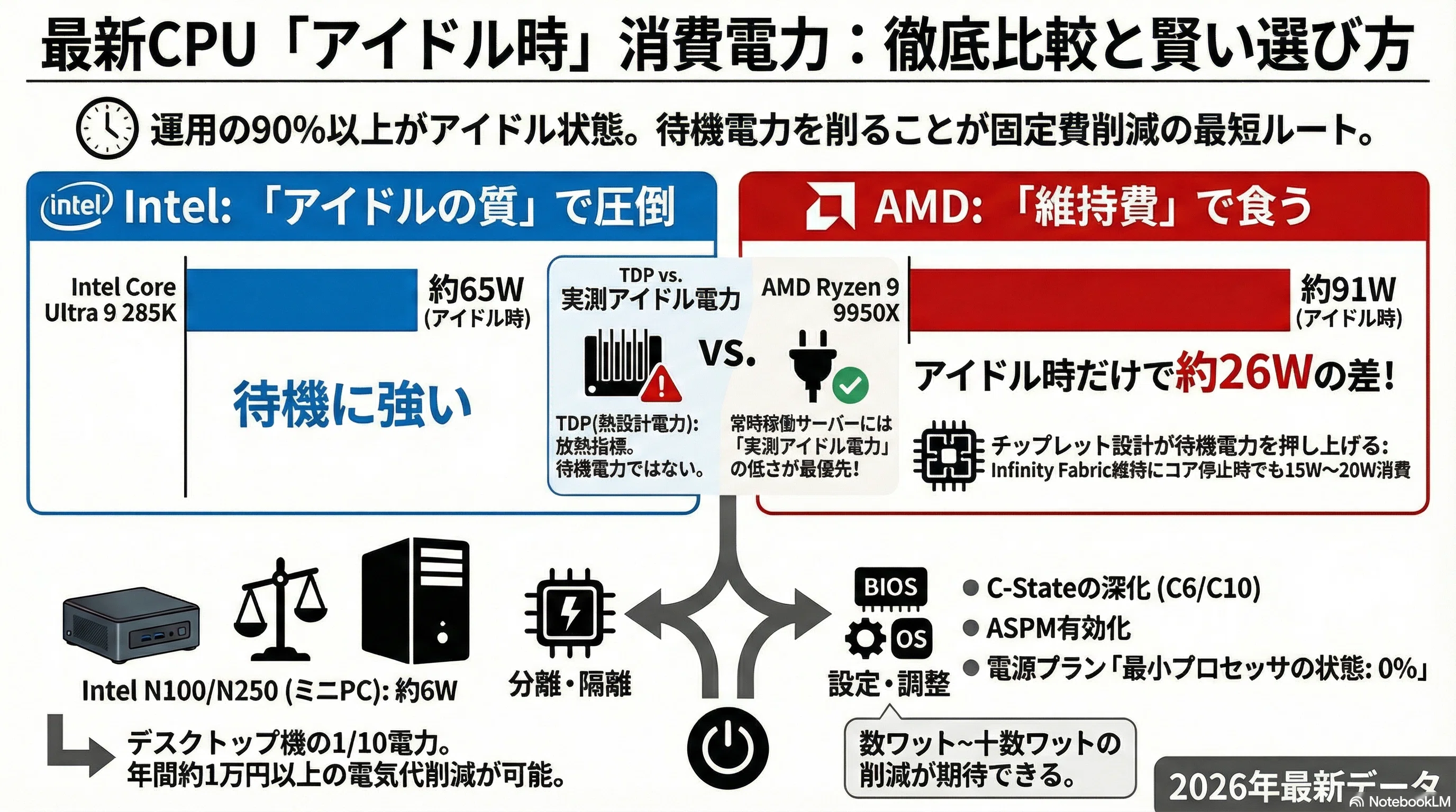 最新cpuのアイドル時における消費電力の比較と失敗しない低消費電力PC