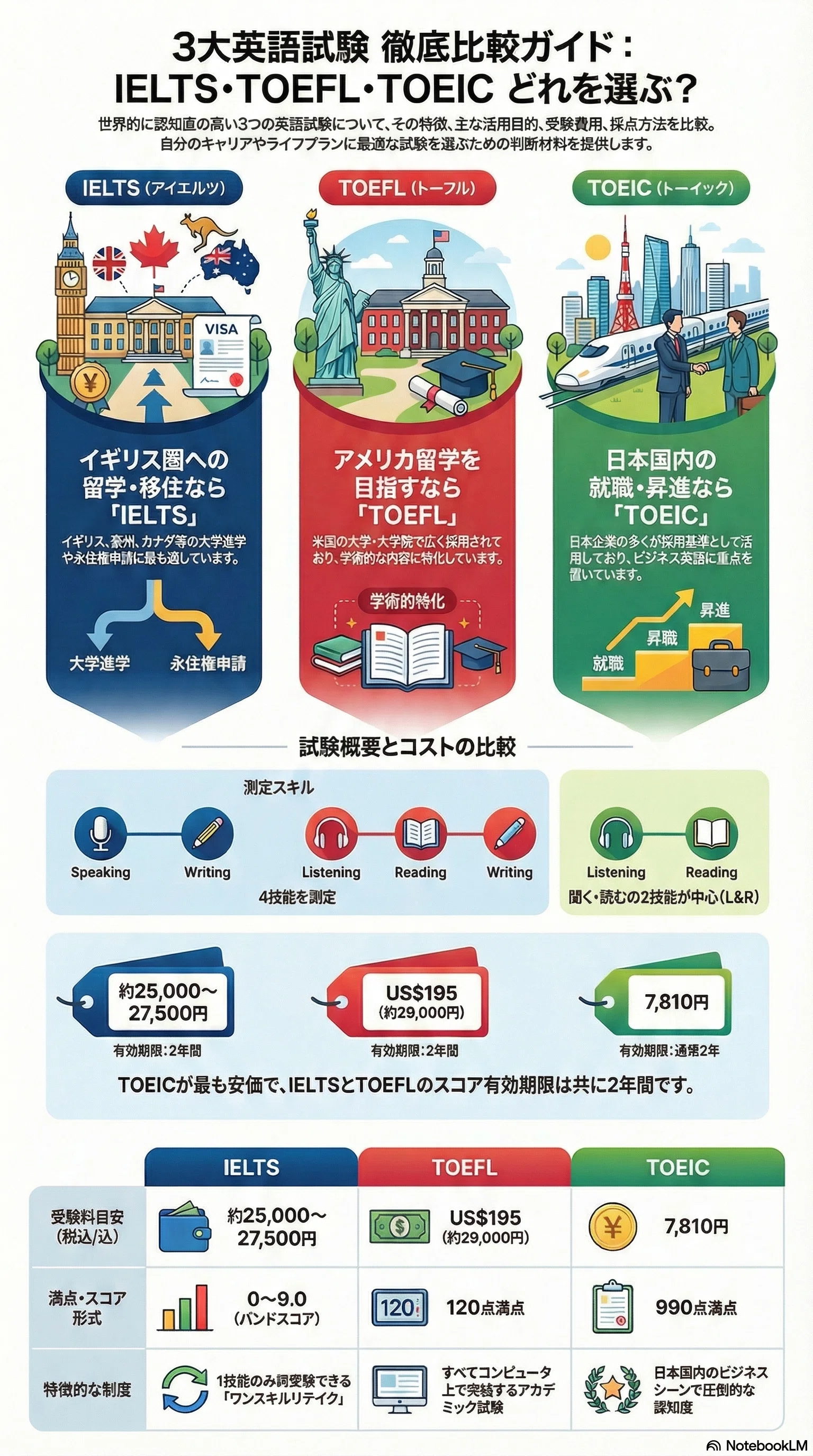 IELTS vs TOEFL vs TOEIC：あなたの目的に最適な英語試験はどれ？徹底