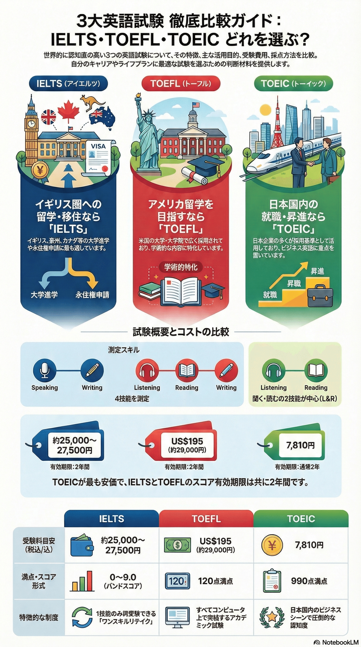 IELTS vs TOEFL vs TOEIC：あなたの目的に最適な英語試験はどれ？徹底