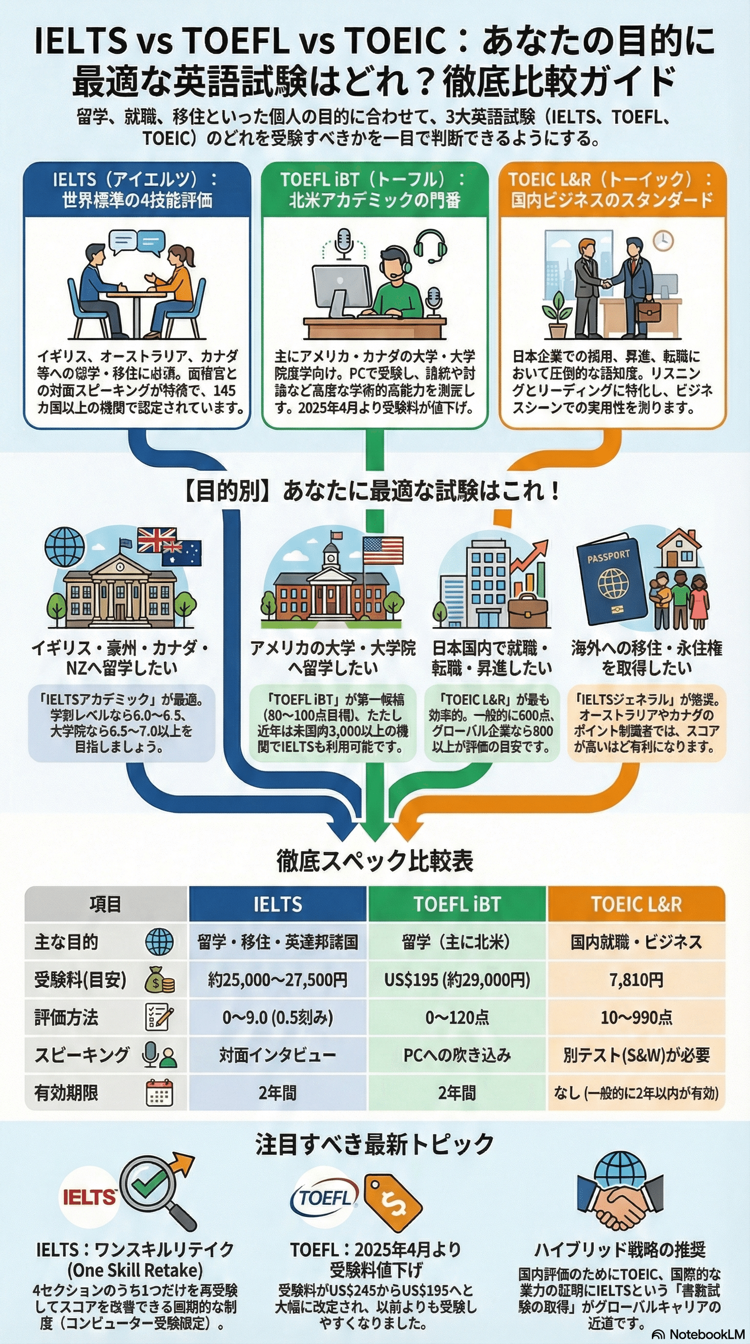IELTS vs TOEFL vs TOEIC：あなたの目的に最適な英語試験はどれ？徹底