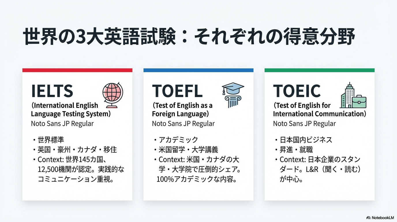 IELTS vs TOEFL vs TOEIC：あなたの目的に最適な英語試験はどれ？徹底